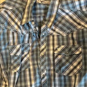 Blue and White Casual Plaid Button Down Shirt